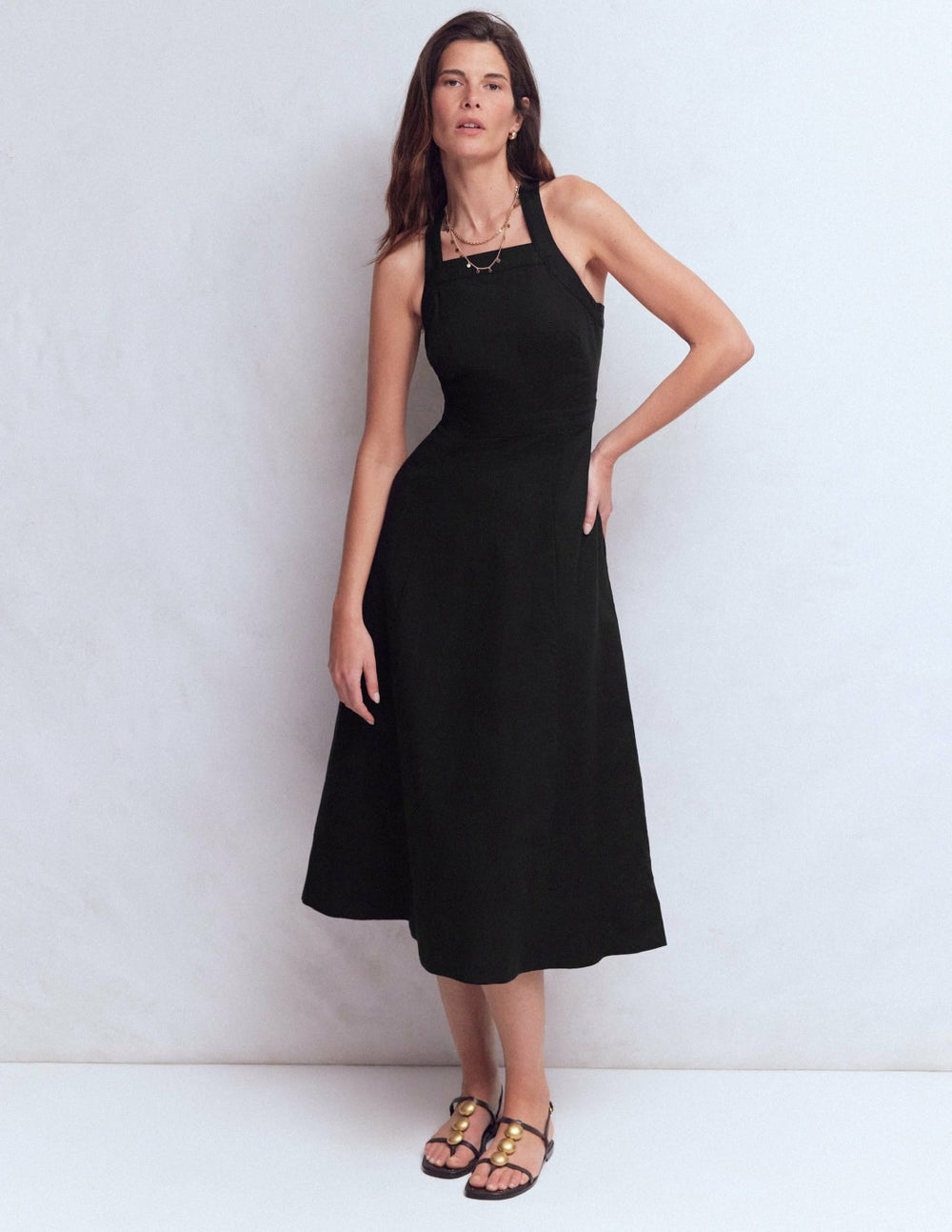 Cross-back Linen Blend Dress-Black / Boden Outlet