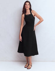 Cross-back Linen Blend Dress-Black / Boden Outlet