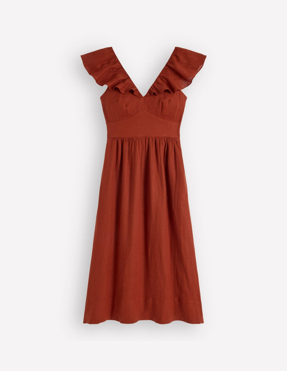 Mega Ruffle Linen Dress-Burnt Henna / Boden Discount