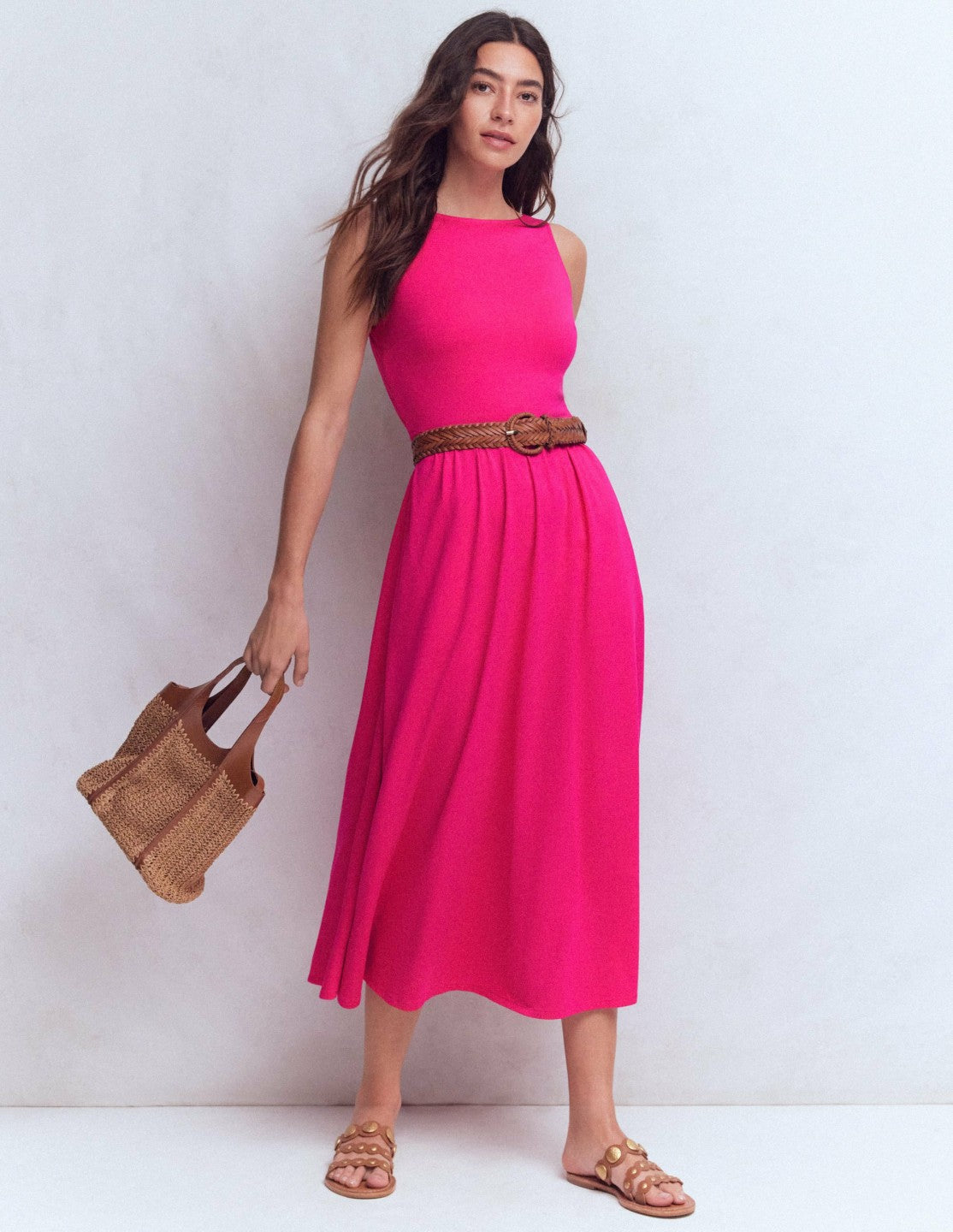 Saoirse Smocked Jersey Dress-Bright Pink / Boden On sale