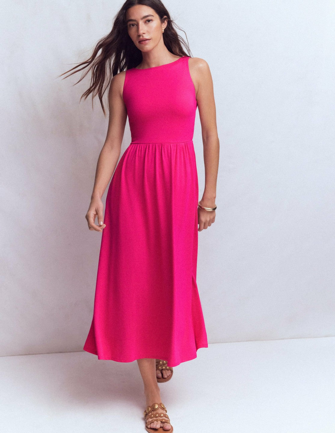 Saoirse Smocked Jersey Dress-Bright Pink / Boden On sale