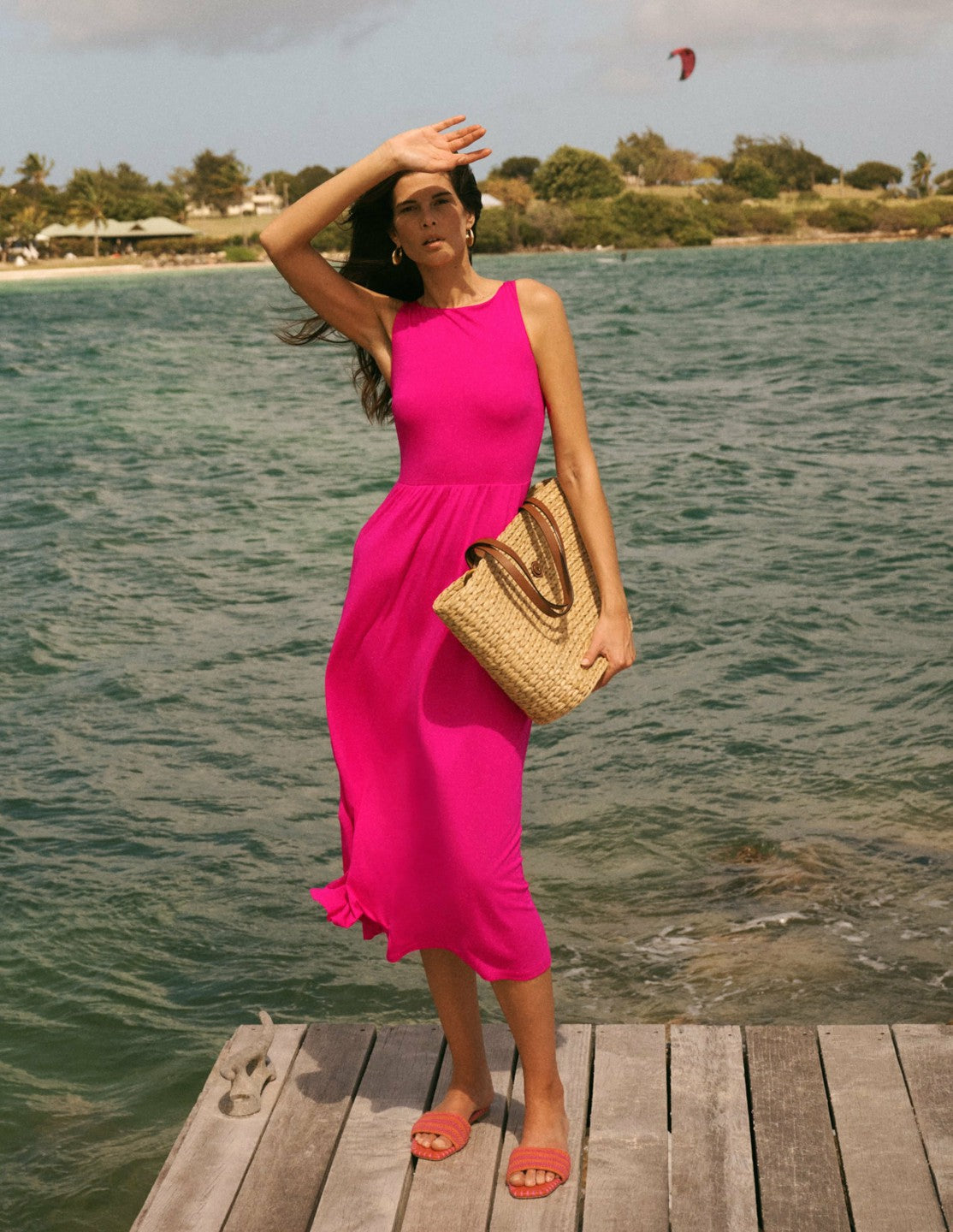 Saoirse Smocked Jersey Dress-Bright Pink / Boden On sale