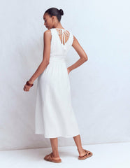 Lorna Trim Double Cloth Dress-White / Boden