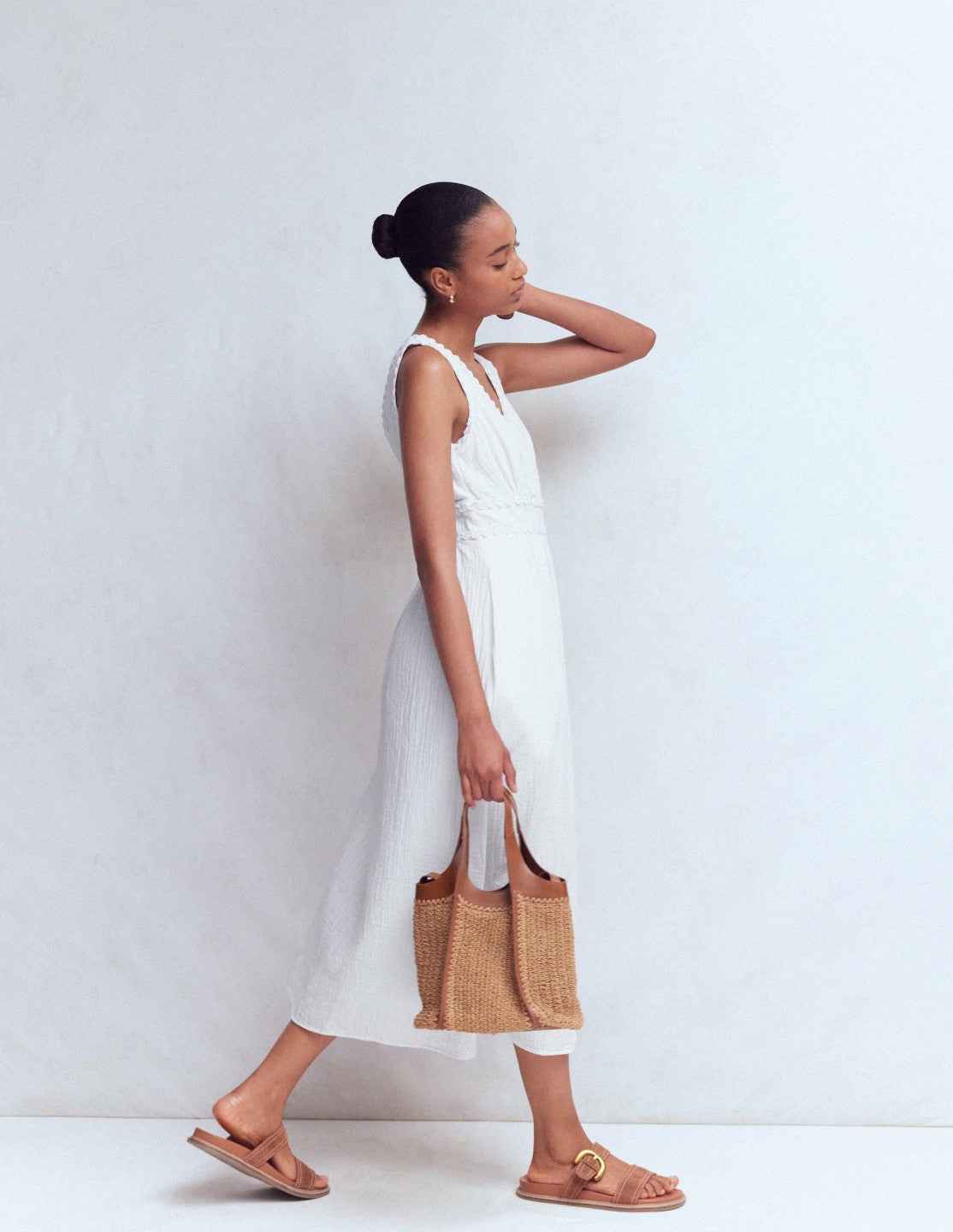 Lorna Trim Double Cloth Dress-White / Boden