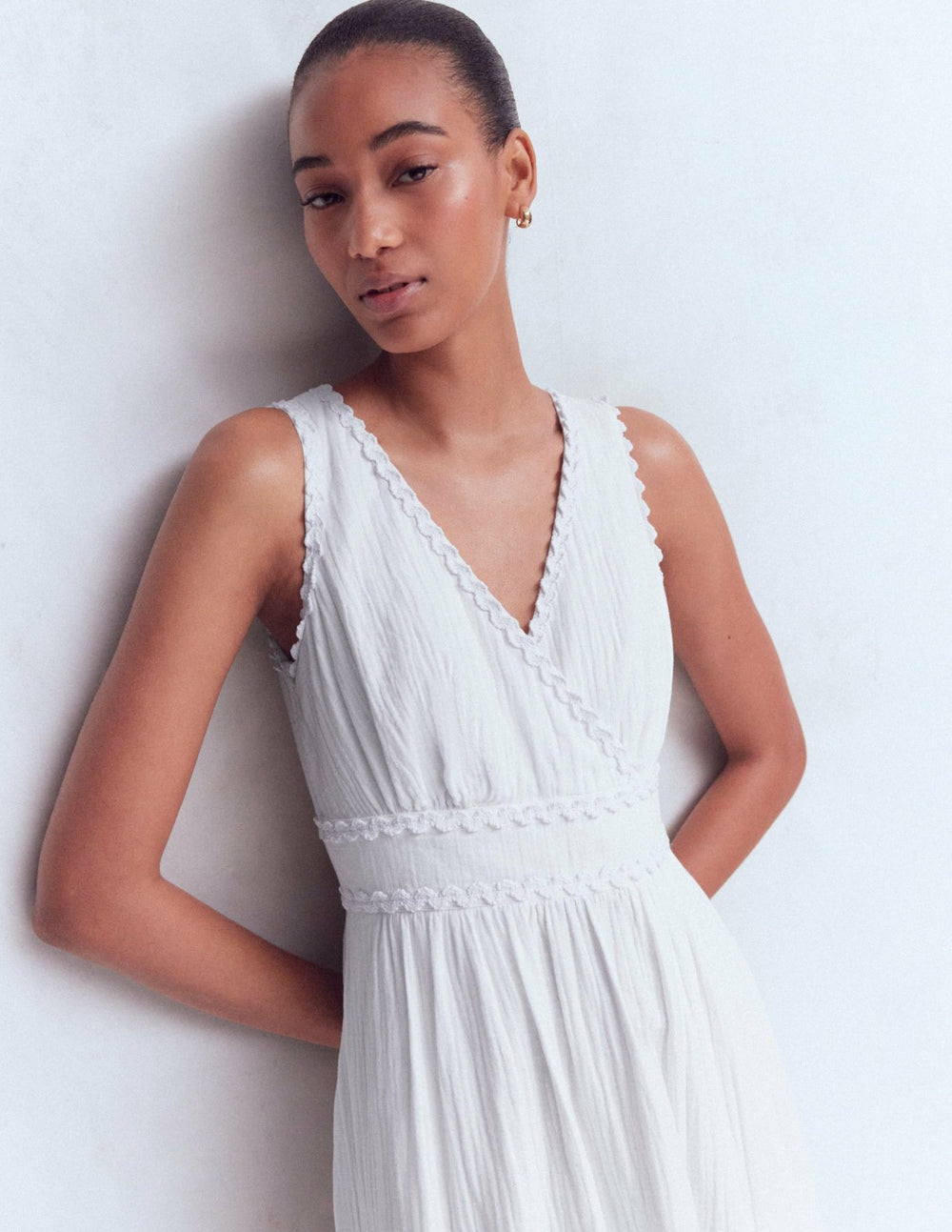 Lorna Trim Double Cloth Dress-White / Boden