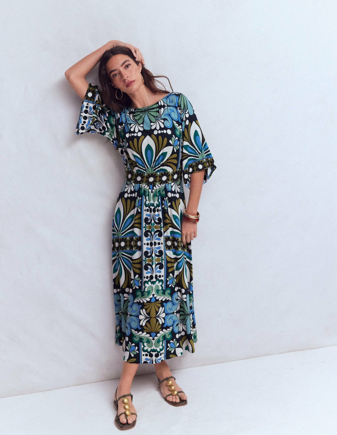 Imelda Kimono Jersey Dress-Navy, Bloom Tapestry / Boden Online