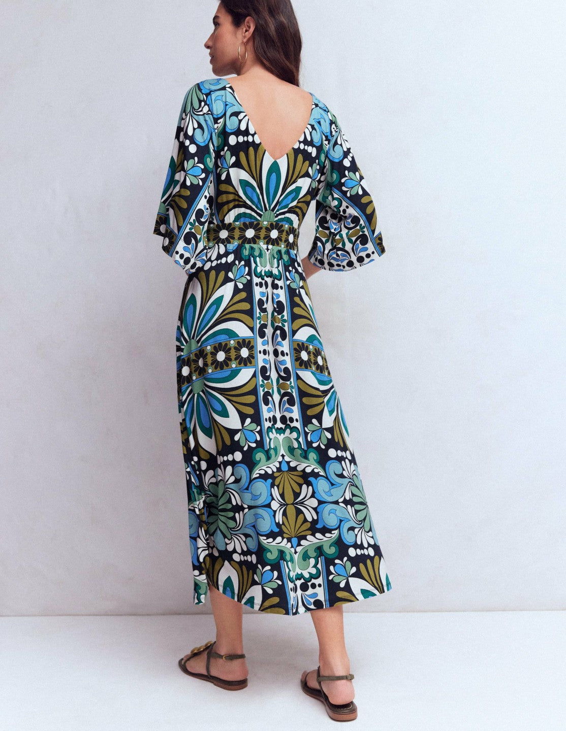 Imelda Kimono Jersey Dress-Navy, Bloom Tapestry / Boden Online