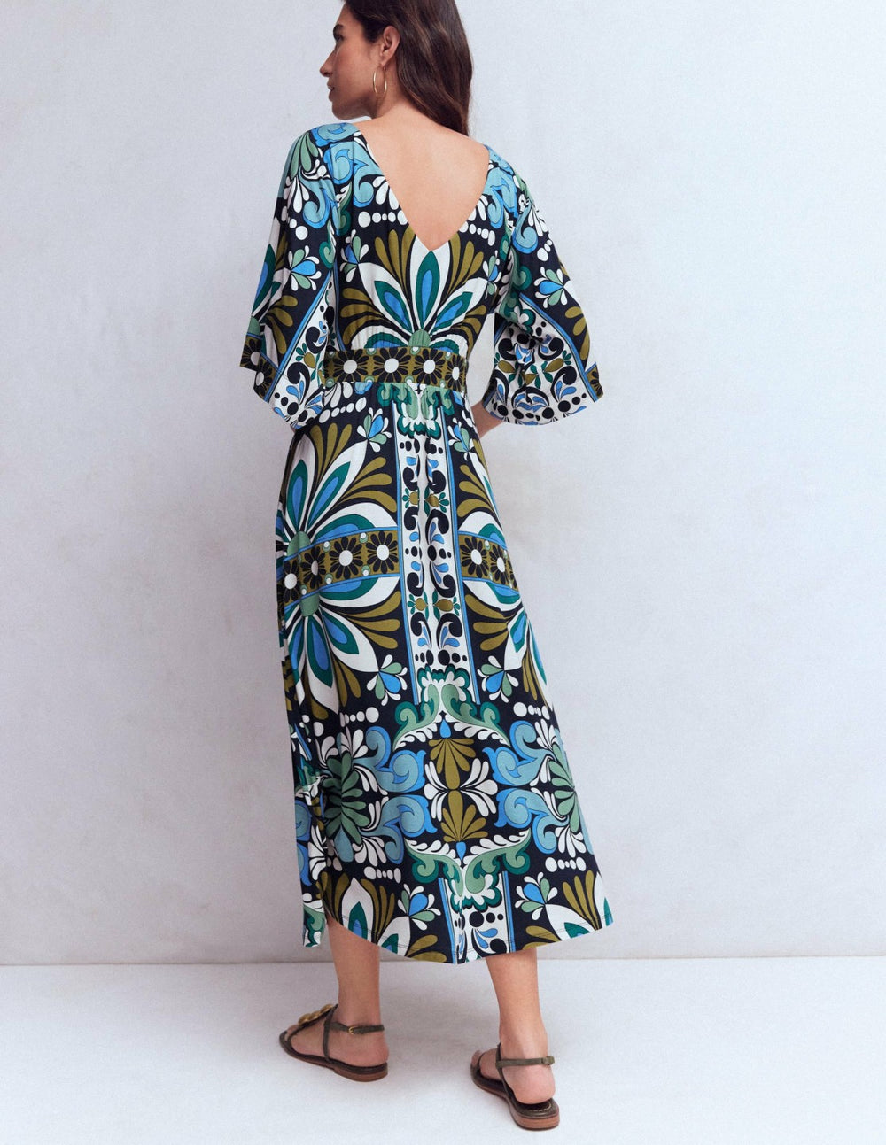 Imelda Kimono Jersey Dress-Navy, Bloom Tapestry / Boden Online