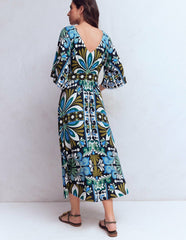 Imelda Kimono Jersey Dress-Navy, Bloom Tapestry / Boden Online
