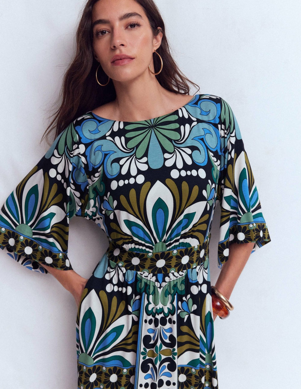 Imelda Kimono Jersey Dress-Navy, Bloom Tapestry / Boden Online