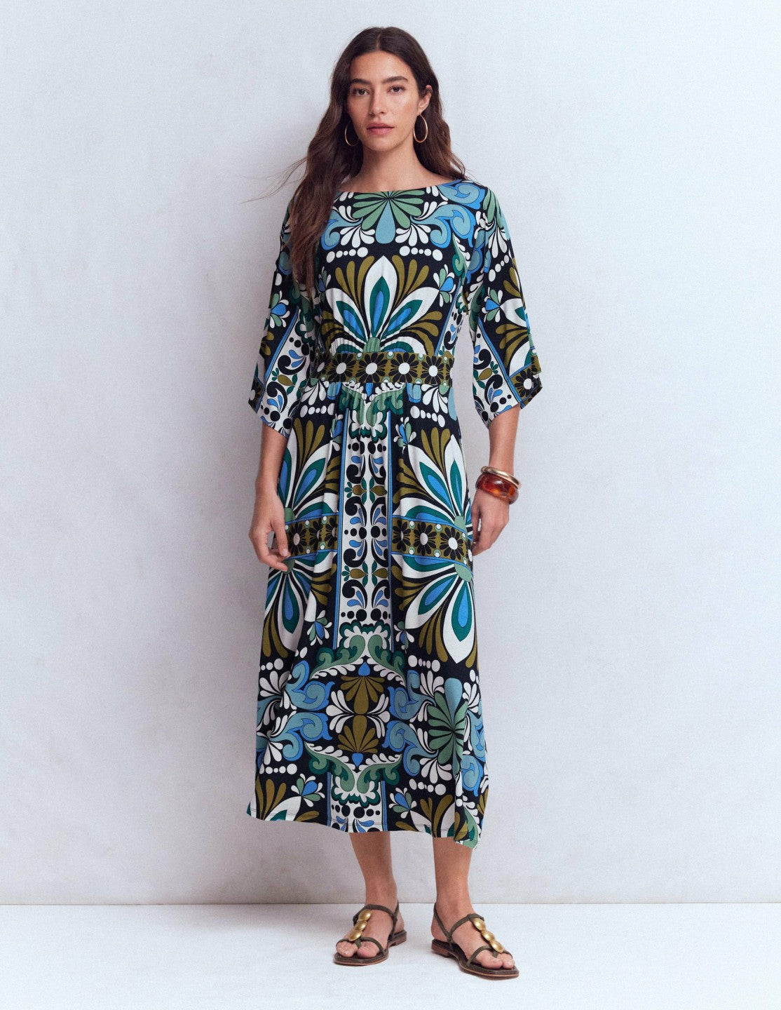 Imelda Kimono Jersey Dress-Navy, Bloom Tapestry / Boden Online