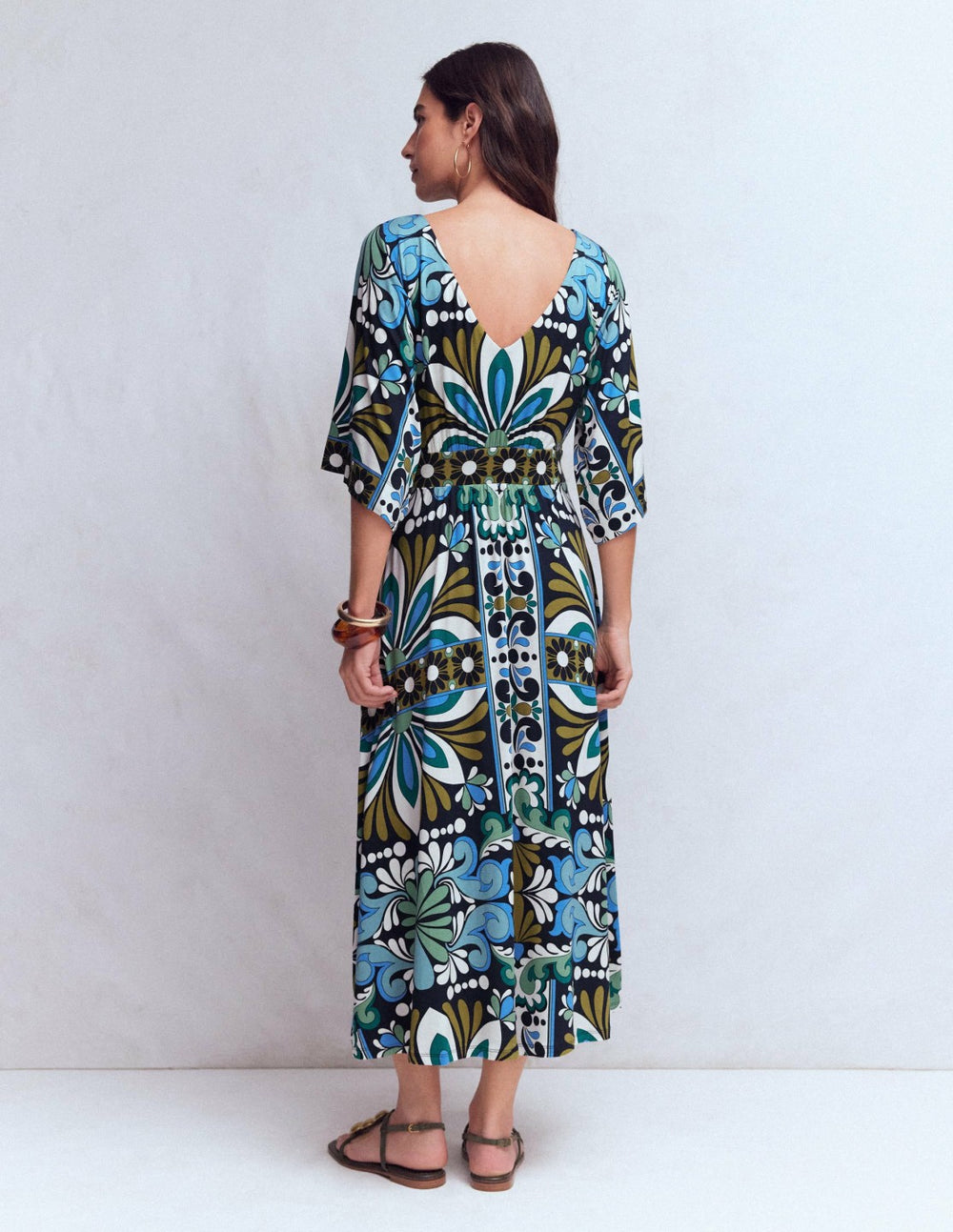 Imelda Kimono Jersey Dress-Navy, Bloom Tapestry / Boden Online