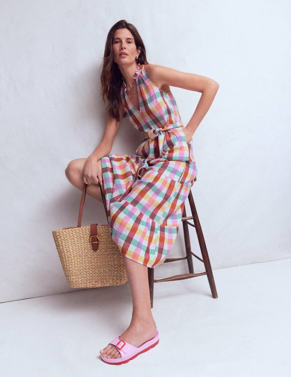 Viv Double Cloth Maxi Dress-Multi Check / Boden Outlet