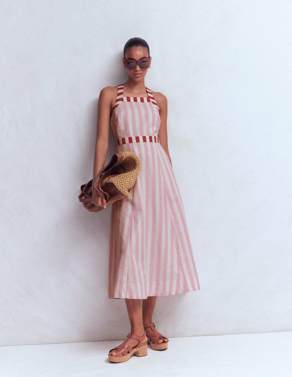Cross-back Linen Blend Dress-Orchid Pink Stripe / Boden Discount