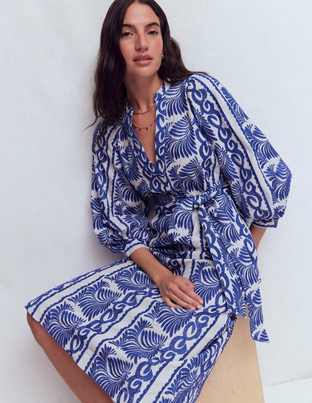Octavia Cotton Dress-Blue Ivory Embroidery / Boden us