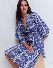 Octavia Cotton Dress-Blue Ivory Embroidery / Boden us
