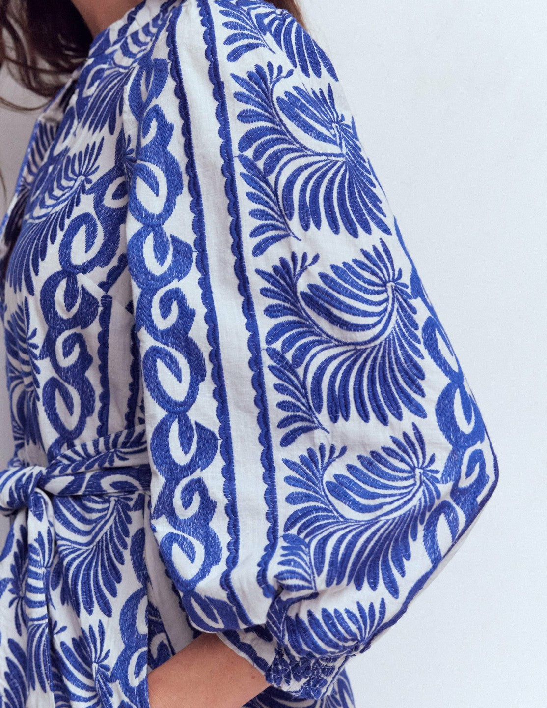 Octavia Cotton Dress-Blue Ivory Embroidery / Boden us