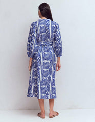 Octavia Cotton Dress-Blue Ivory Embroidery / Boden us