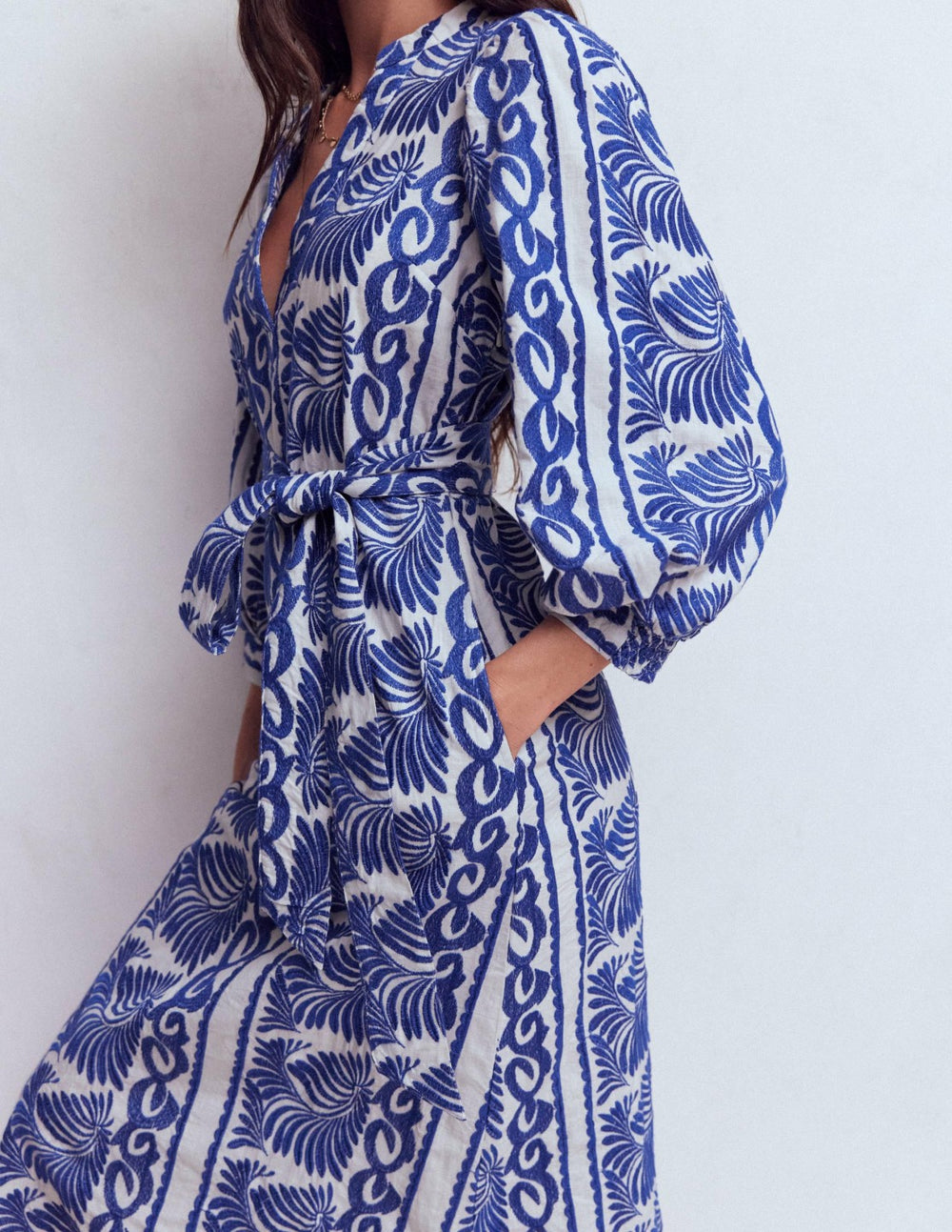 Octavia Cotton Dress-Blue Ivory Embroidery / Boden us