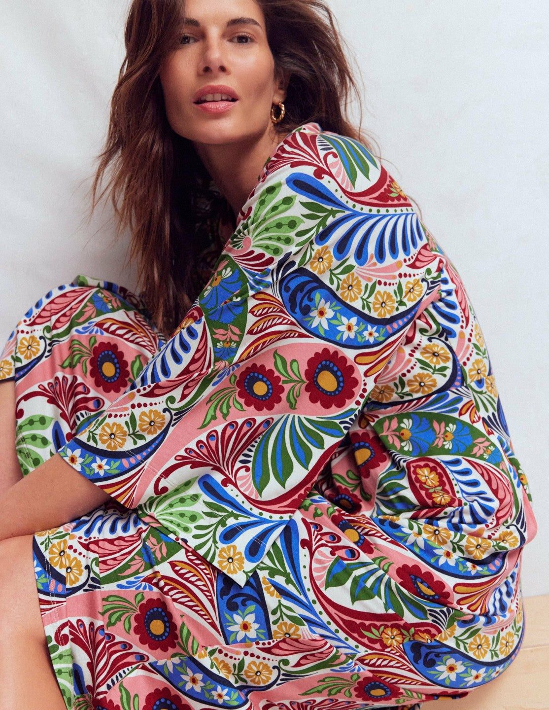 Nell Kimono Midi Jersey Dress-Multi, Enchanted Paisley / Boden