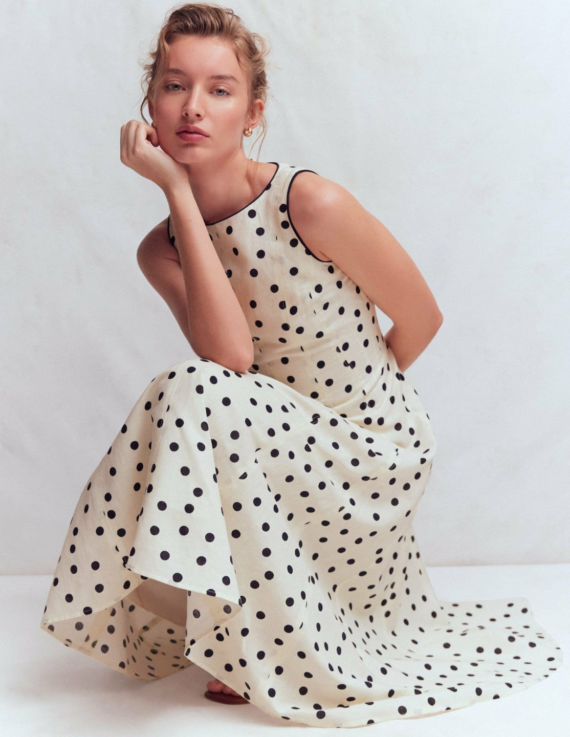 Annet Linen Blend Midi Dress-Ivory Painted Dot Spaced / Boden Sale