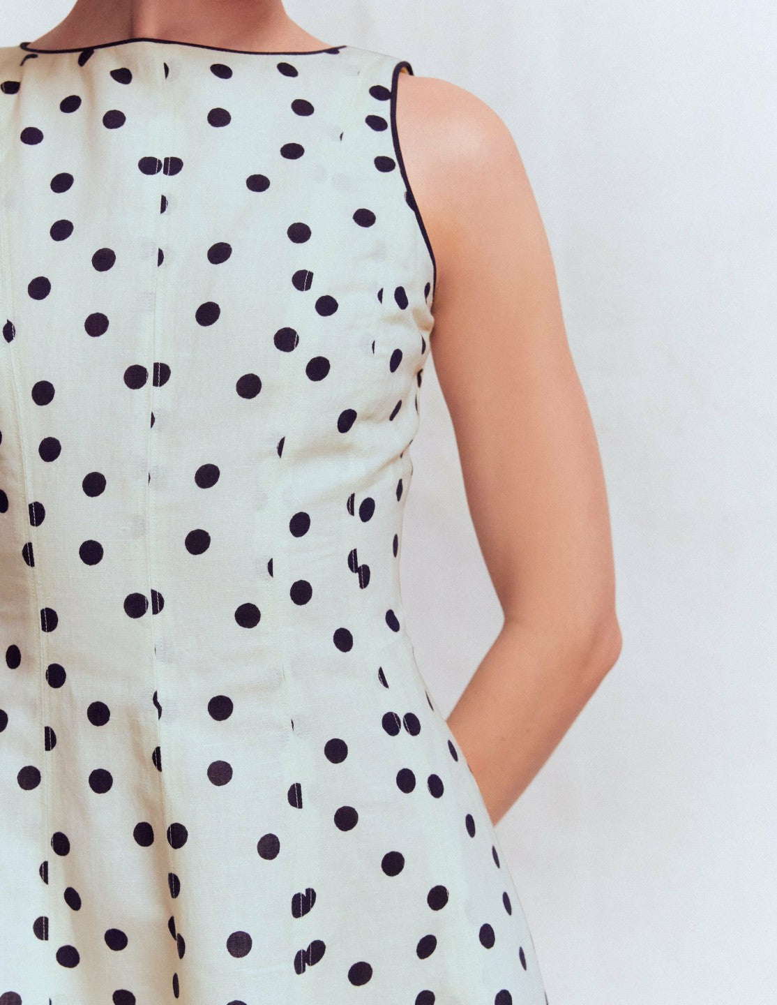 Annet Linen Blend Midi Dress-Ivory Painted Dot Spaced / Boden Sale