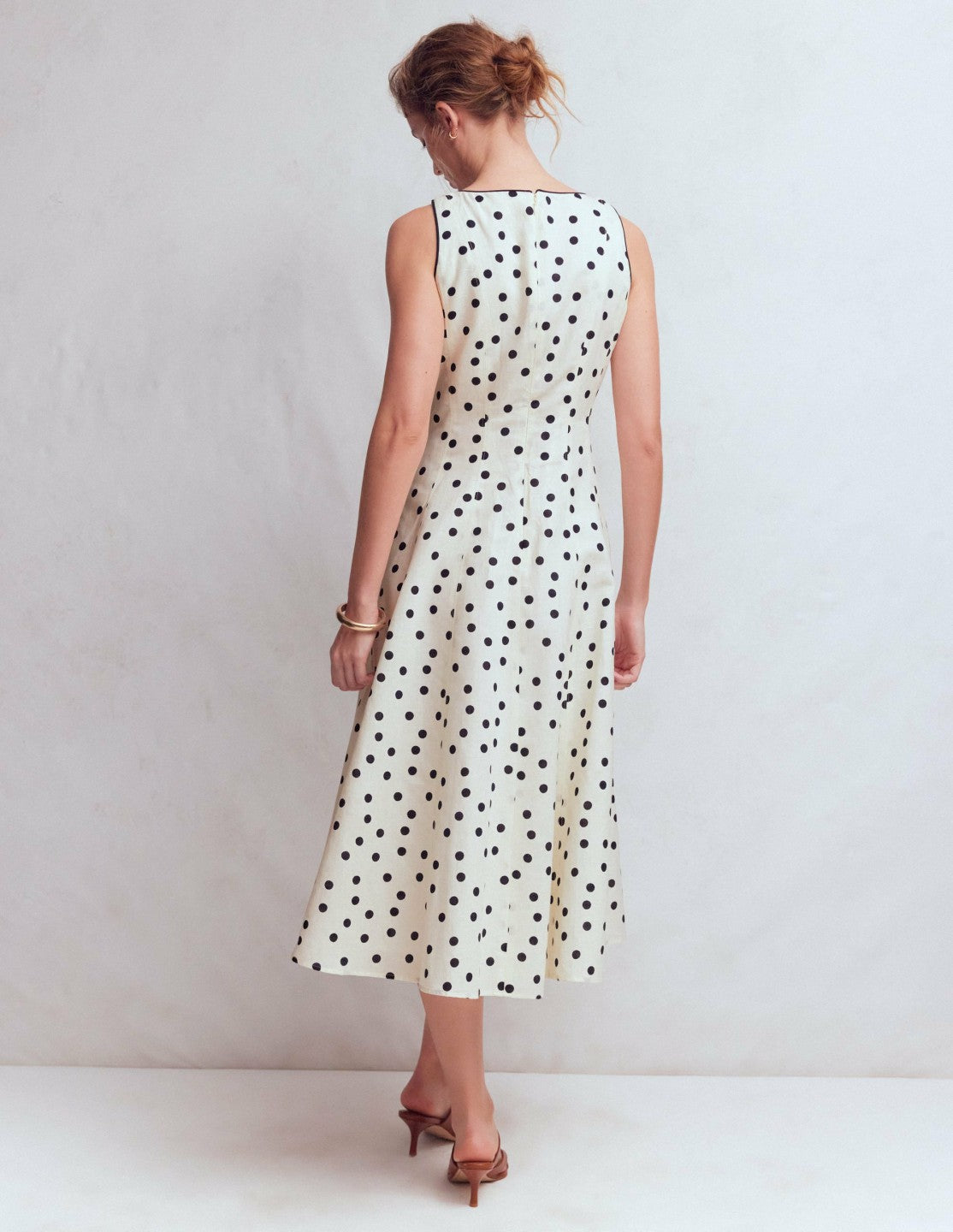 Annet Linen Blend Midi Dress-Ivory Painted Dot Spaced / Boden Sale