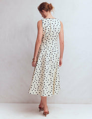 Annet Linen Blend Midi Dress-Ivory Painted Dot Spaced / Boden Sale