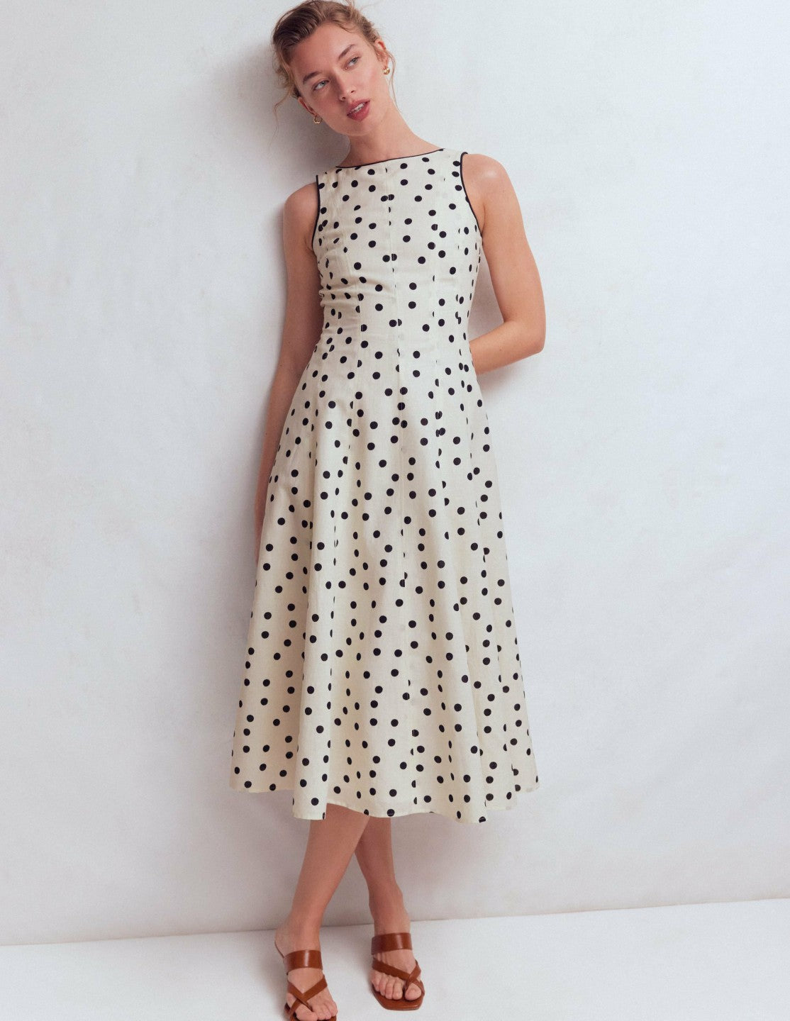 Annet Linen Blend Midi Dress-Ivory Painted Dot Spaced / Boden Sale