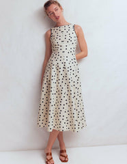Annet Linen Blend Midi Dress-Ivory Painted Dot Spaced / Boden Sale