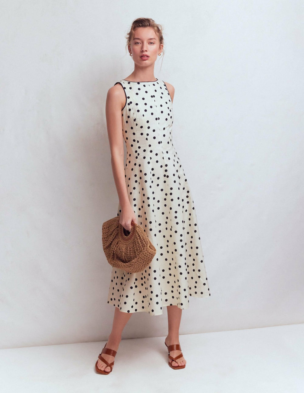 Annet Linen Blend Midi Dress-Ivory Painted Dot Spaced / Boden Sale