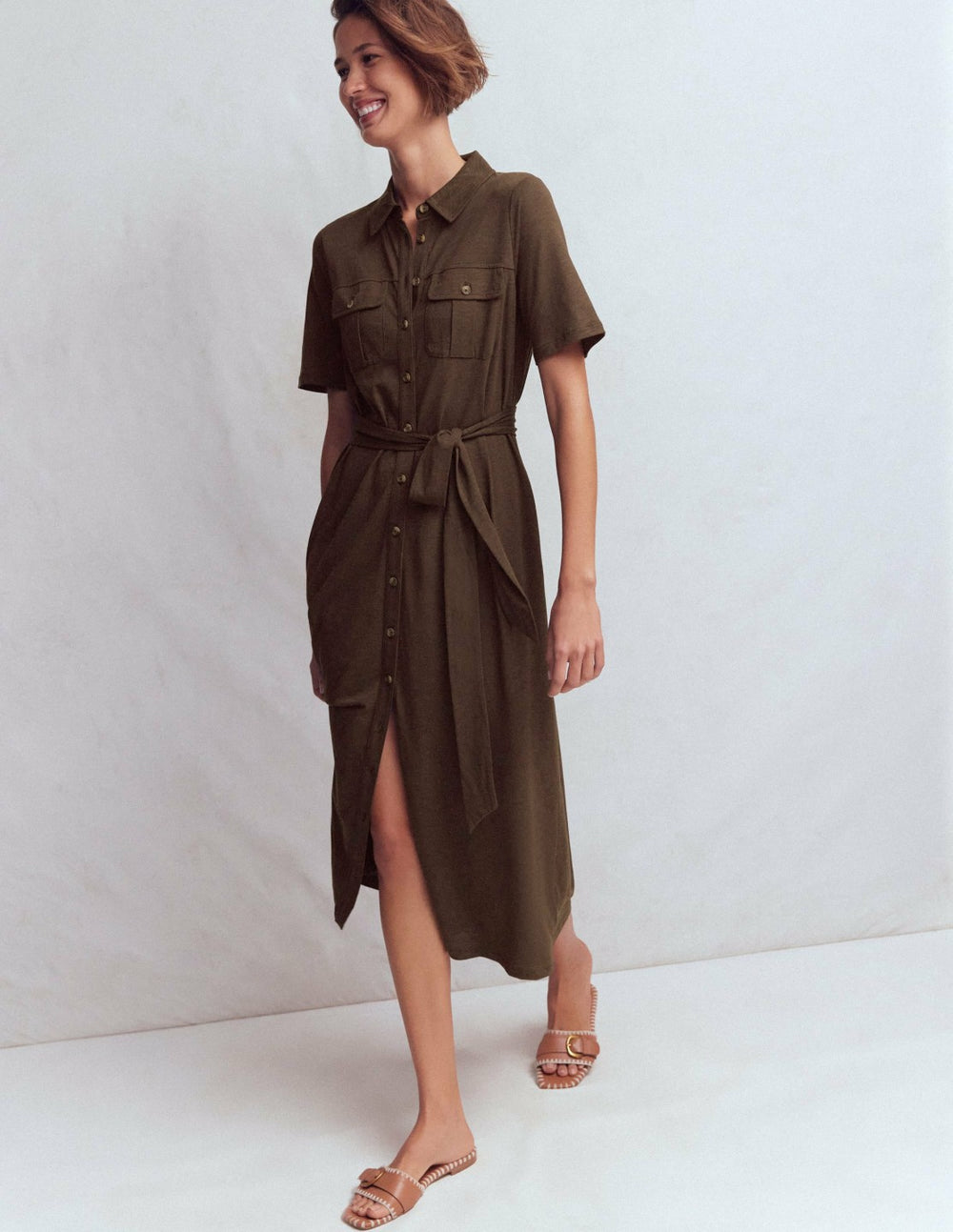 Mavis Midi Jersey Shirt Dress-Bitter Chocolate / Boden Discount