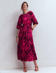 Imelda Kimono Jersey Dress-Pink Peony, Decorative Lattice / Boden On sale
