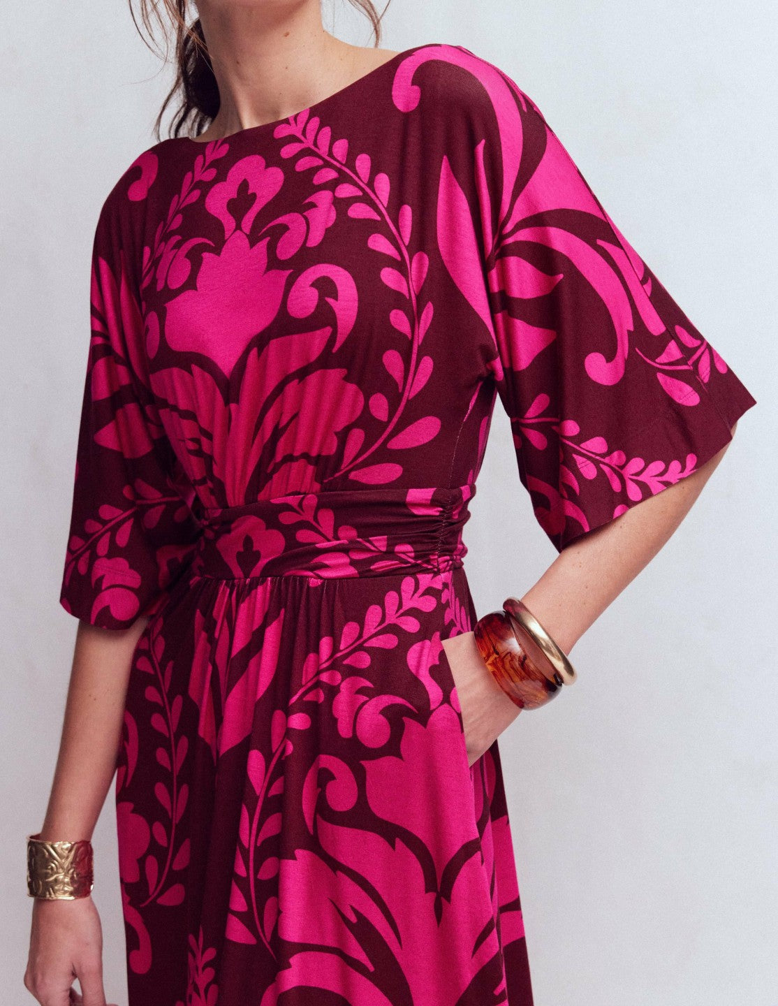 Imelda Kimono Jersey Dress-Pink Peony, Decorative Lattice / Boden On sale