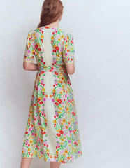 Kate Puff Sleeve Belted Dress-Ivory, Elegant Garden / Boden