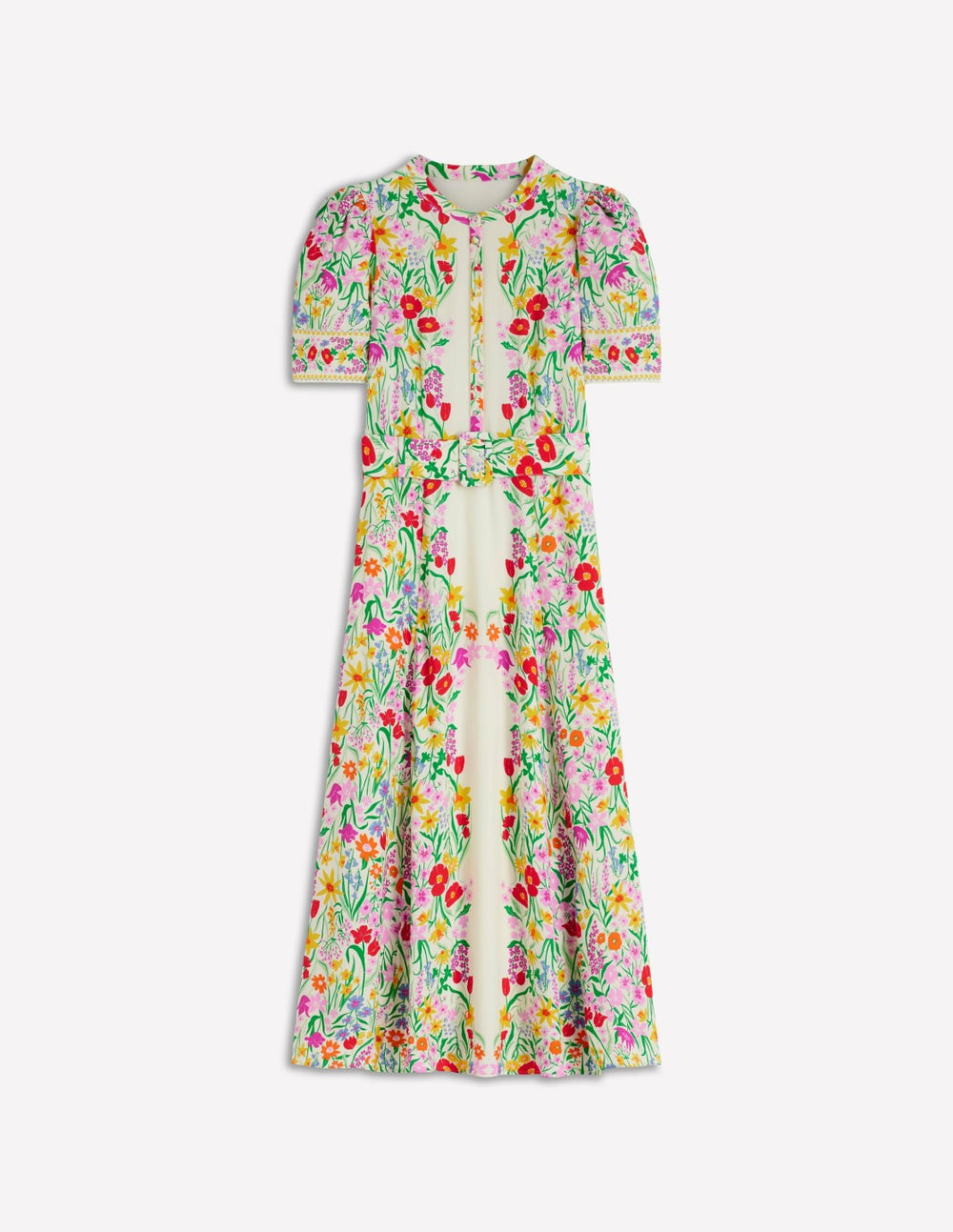 Kate Puff Sleeve Belted Dress-Ivory, Elegant Garden / Boden