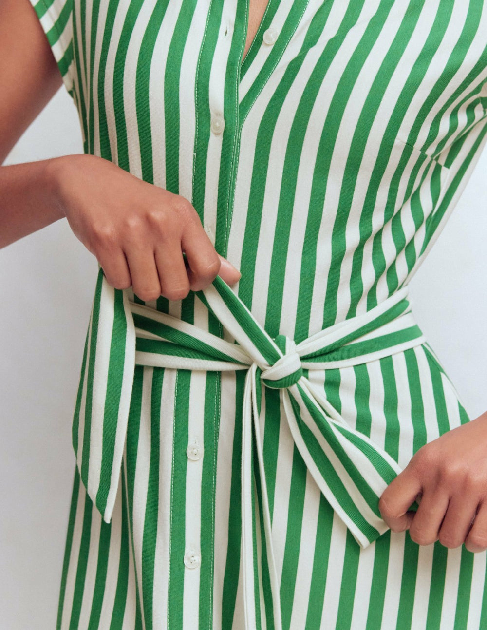 Marcia Jersey Shirt Dress-Green and Ivory Stripe / Boden Online