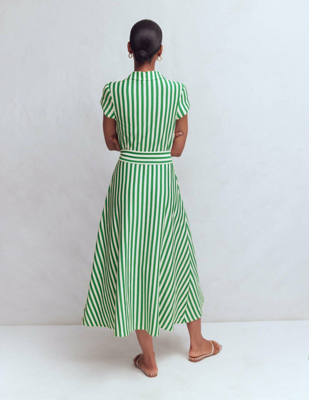 Marcia Jersey Shirt Dress-Green and Ivory Stripe / Boden Online