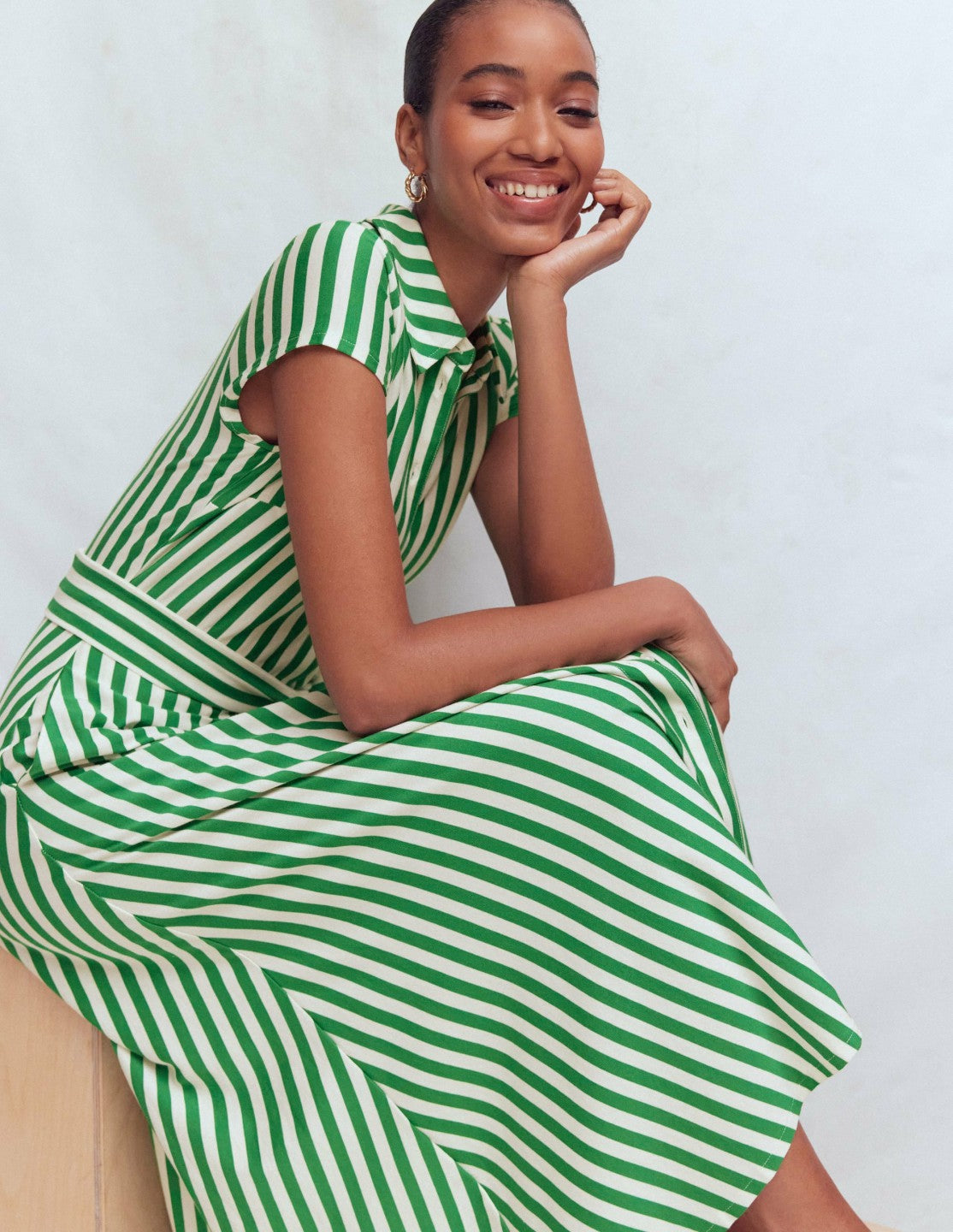 Marcia Jersey Shirt Dress-Green and Ivory Stripe / Boden Online