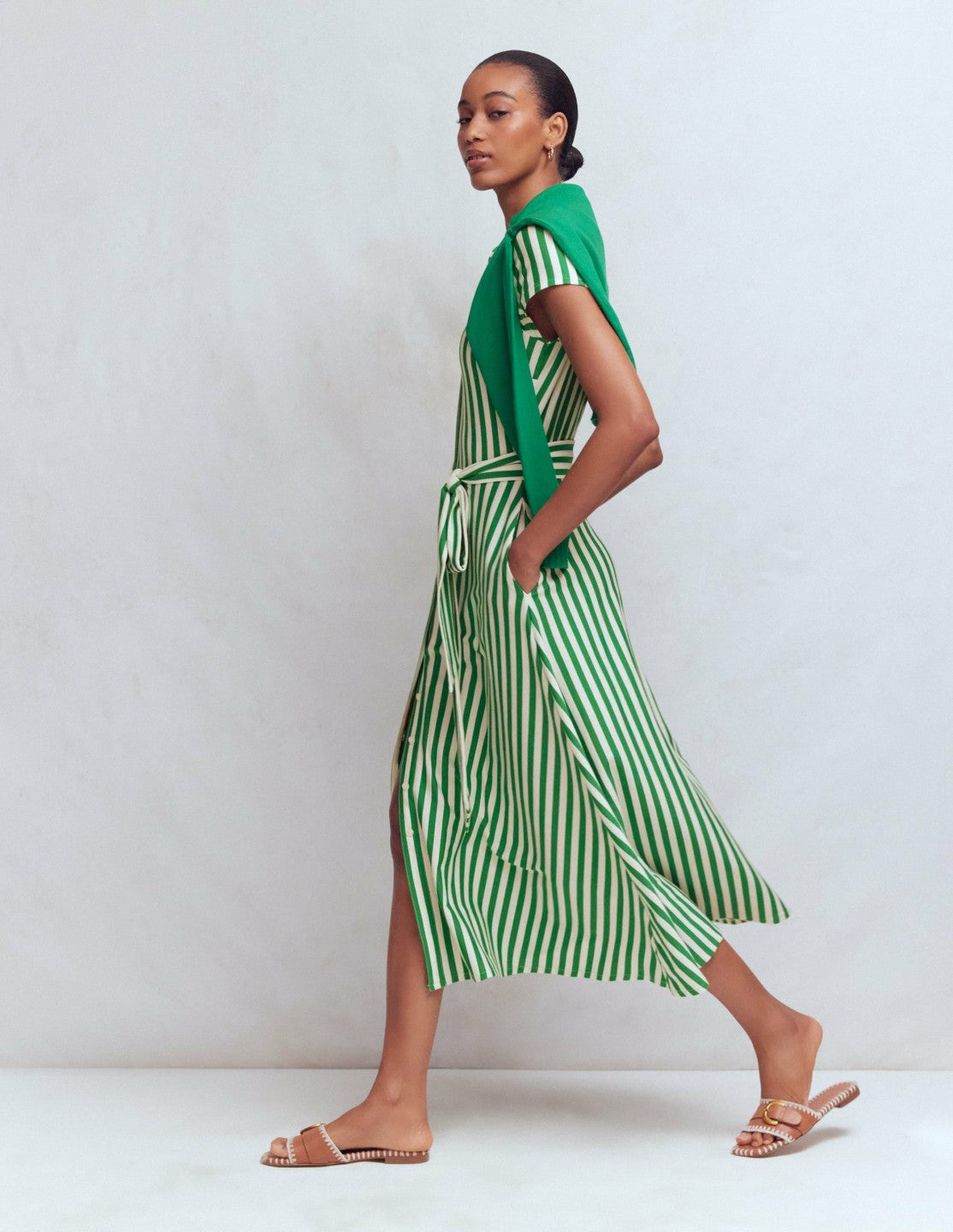 Marcia Jersey Shirt Dress-Green and Ivory Stripe / Boden Online
