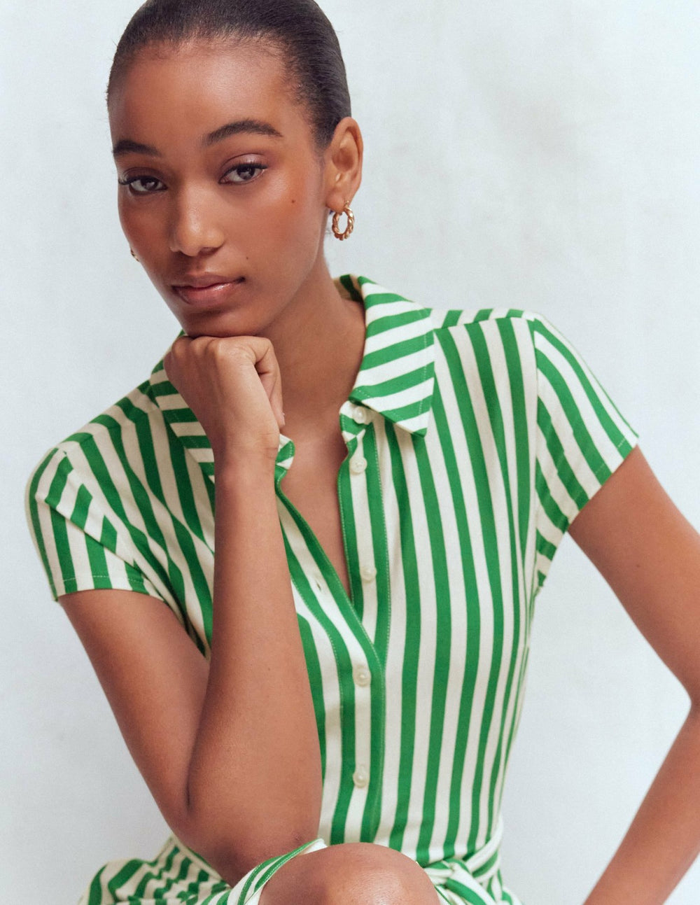Marcia Jersey Shirt Dress-Green and Ivory Stripe / Boden Online