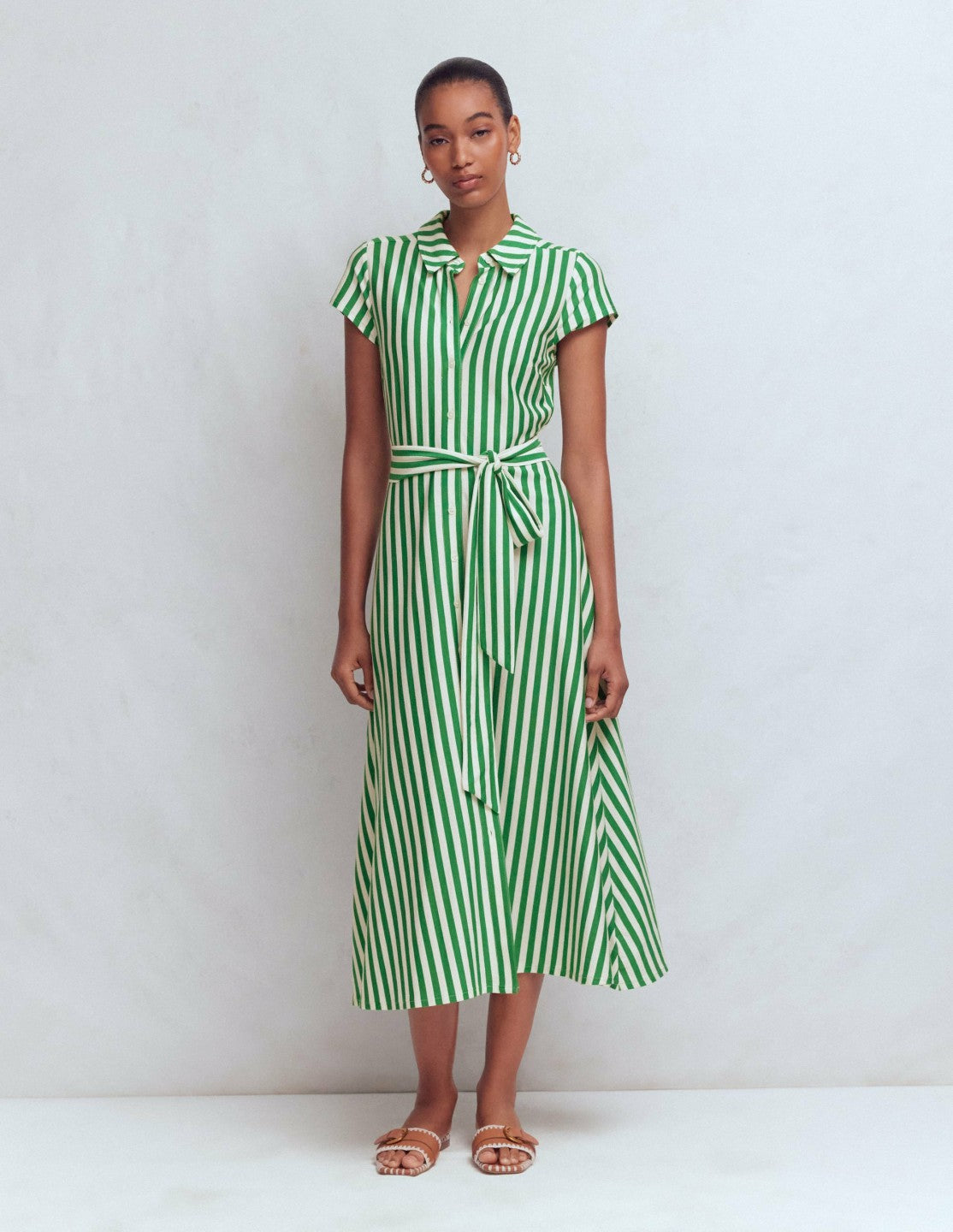 Marcia Jersey Shirt Dress-Green and Ivory Stripe / Boden Online