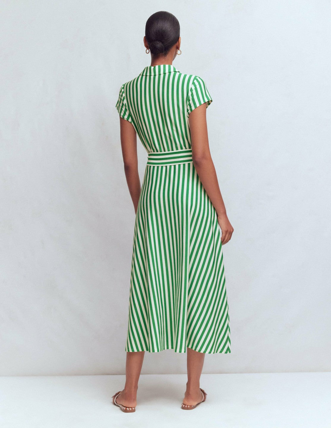Marcia Jersey Shirt Dress-Green and Ivory Stripe / Boden Online