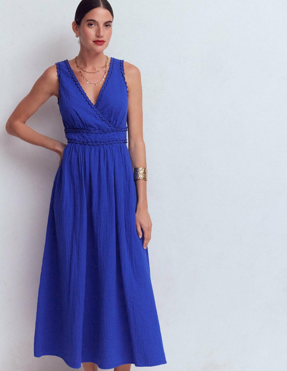 Lorna Trim Double Cloth Dress-Bright Blue / Boden On sale