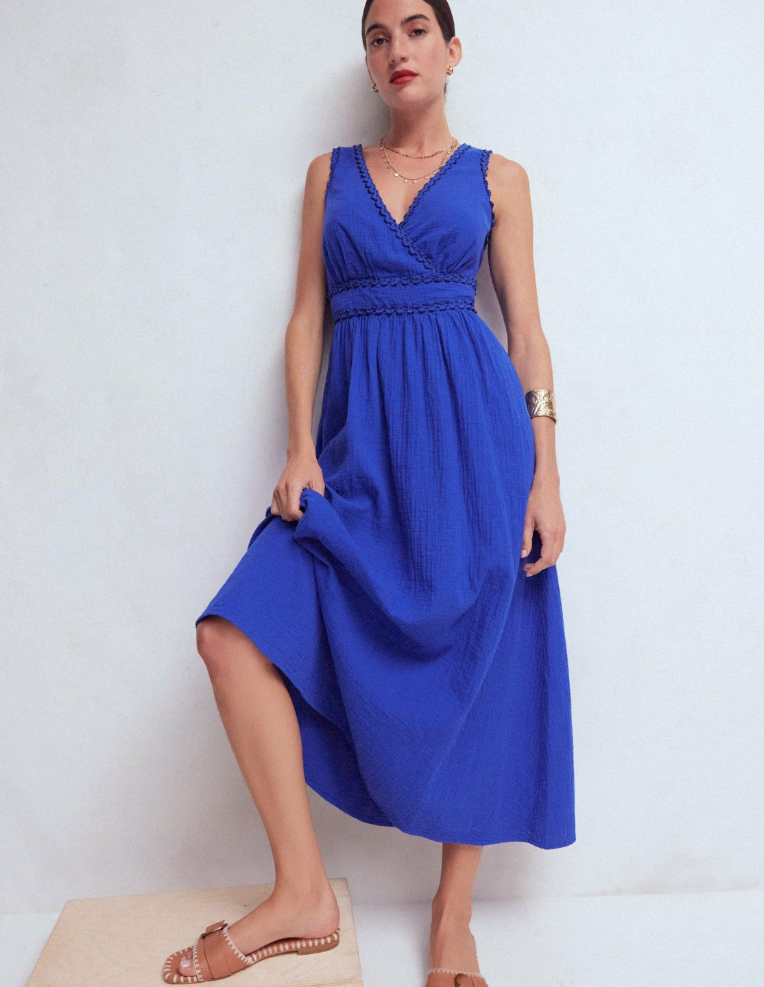 Lorna Trim Double Cloth Dress-Bright Blue / Boden On sale