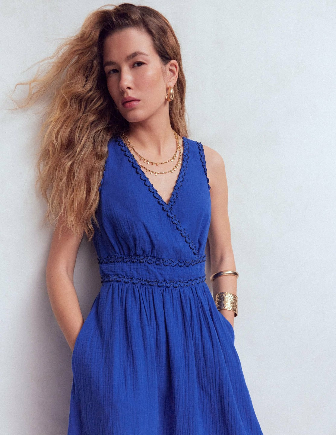 Lorna Trim Double Cloth Dress-Bright Blue / Boden On sale