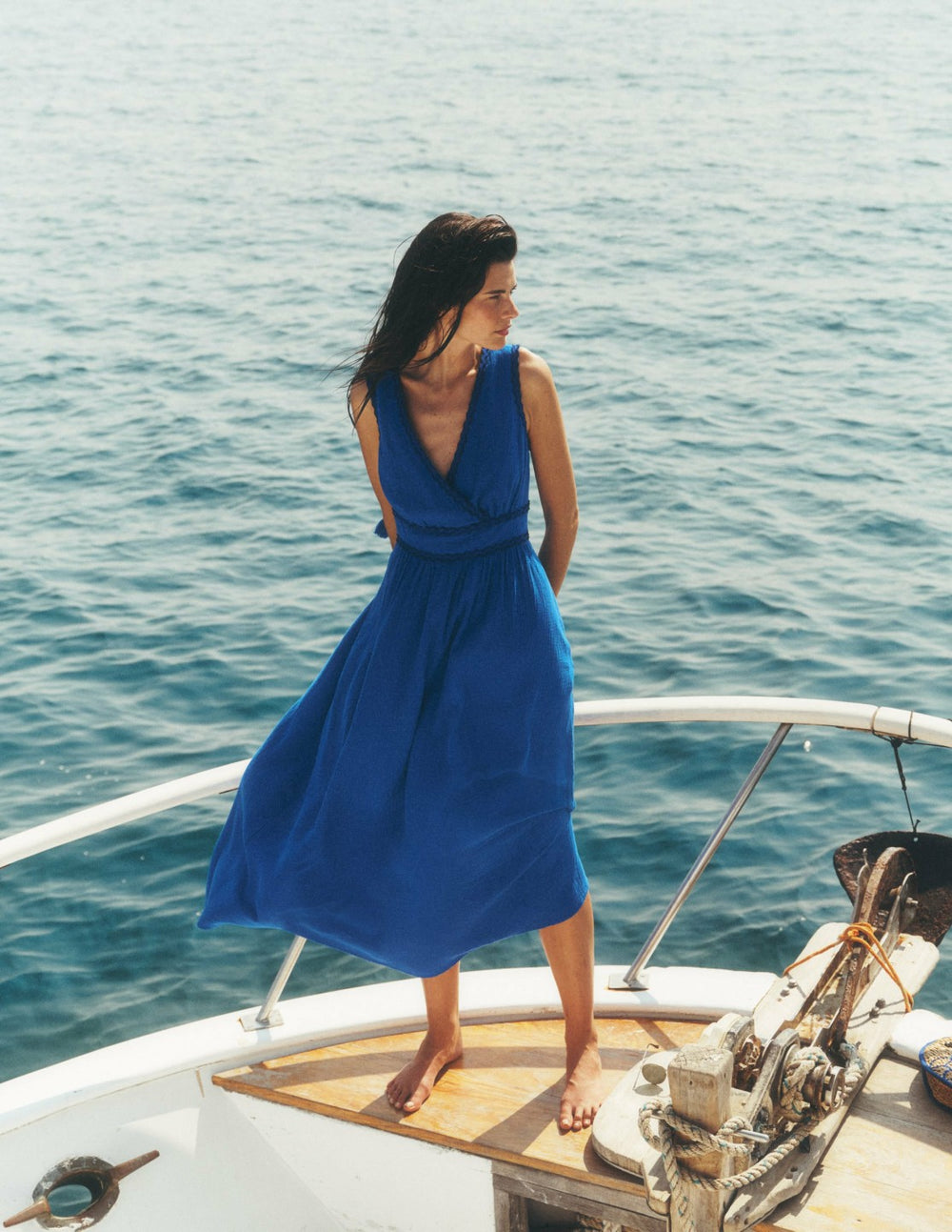 Lorna Trim Double Cloth Dress-Bright Blue / Boden On sale