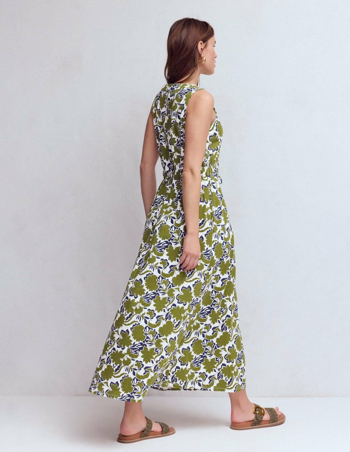 Delphine Midi Sleeveless Dress-Olive, Shadow Blossom / Boden us