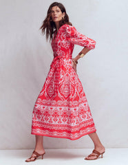 Cary Cotton Midi Dress-Red Ornamental Garden Mono / Boden Sale