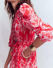 Cary Cotton Midi Dress-Red Ornamental Garden Mono / Boden Sale